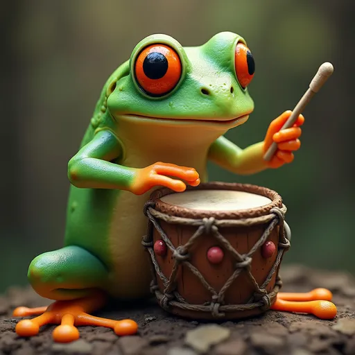 Prompt: Imagine a frog  playing drums
