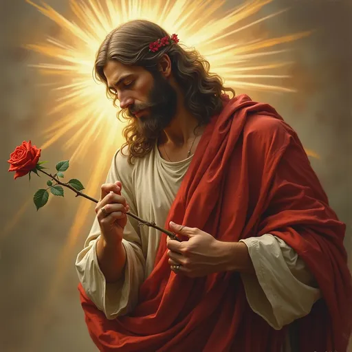 Prompt: Imagine Jesus holding a rose