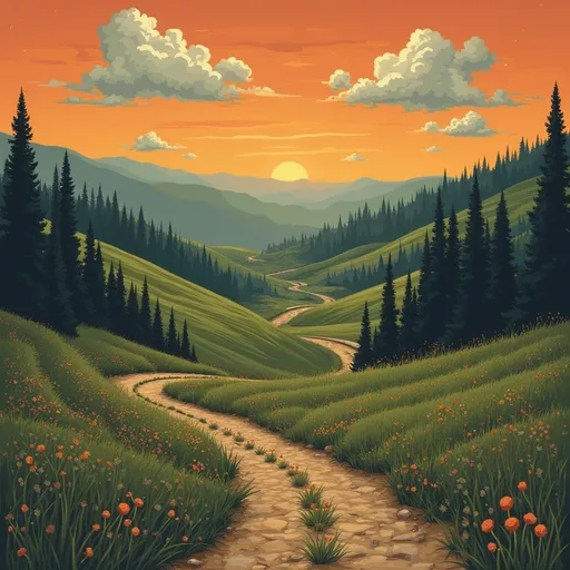 Prompt: Imagine if the hills had eyes  in original art style 