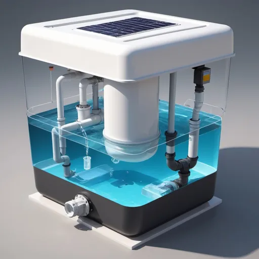 Prompt: simple sketch
Main Body: A rectangular or cylindrical unit with a sturdy, waterproof exterior.
Solar Panel: Mounted on the top of the unit to capture sunlight.
Water Inlet: A port on one side for adding contaminated water.
Filtration System: Inside the unit, with a series of filters (e.g., sediment, carbon, UV) to purify water.
Storage Tank: A compartment for clean water, with a spout for dispensing.
Control Panel: Simple interface on the front for operation and monitoring.