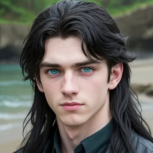 Prompt: Cryss, aged 18, has long blue black hair, pale skin and sea green eyes.  He has a few traumas in his past, but Love, Faith and Courage get him through it.  He is thinking about the girl he loves and is determined to protect her from all evil.
