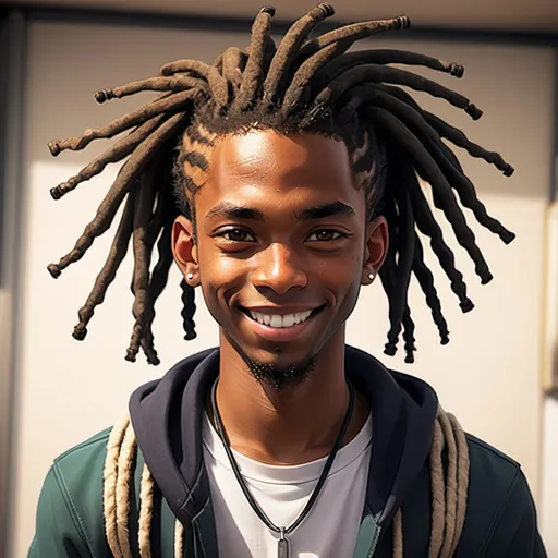 Prompt: Anime black guy with dreads smirking while sticking out his tonuge