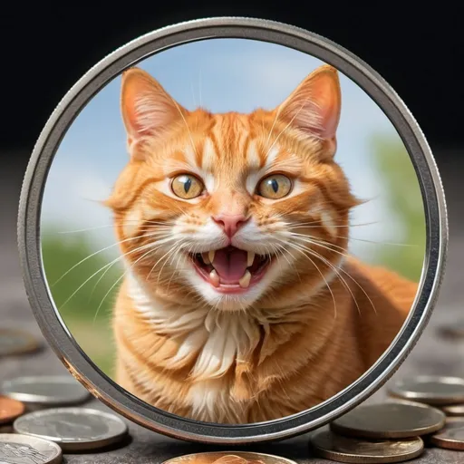 Prompt: Funny and cheerful ginger cat for meme coin