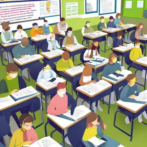 Prompt: Imagine an illustration featuring a well-organized and structured classroom setting, with students seated in rows facing the teacher. The focus is on efficiency, standardization, and the development of practical skills. The illustration might highlight students engaged in activities that align with societal needs and workforce demands, showcasing a curriculum designed to prepare students for specific roles in the workforce. This could include scenes of students participating in vocational training, standardized testing, and other activities geared towards producing skilled and efficient workers for the benefit of society.



