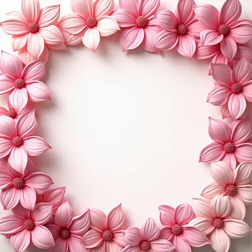 Prompt: 3d Picture with variations of pink flowers,for website,with clear space in the middle to add text.