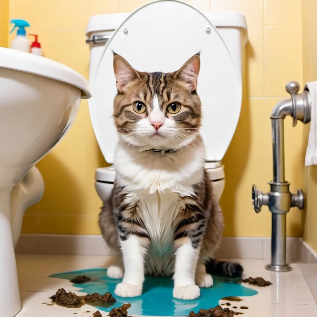 Prompt: A cute cat that is swimming in the toilet full of poop and pee

