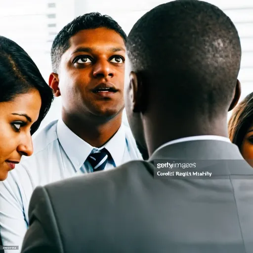 Prompt: a multi-ethnic team working together in office