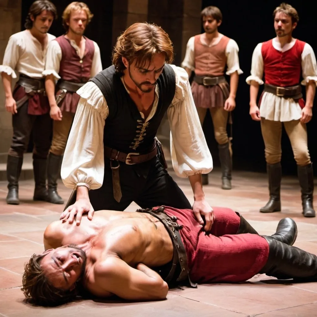 Prompt: mercutio dying because of tybalt and romeo fight