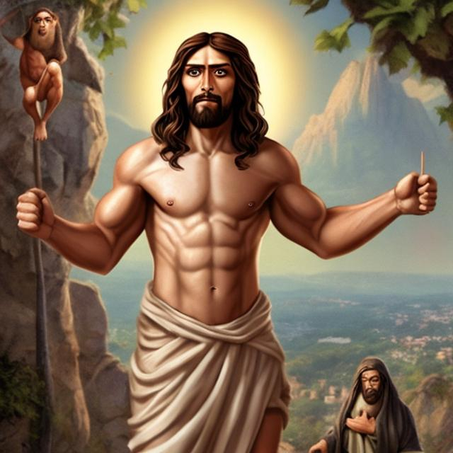 Prompt: jesus as an extremely buff monkey