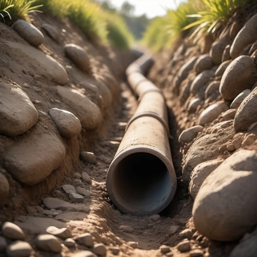 Prompt: image of drainage pipe in trench