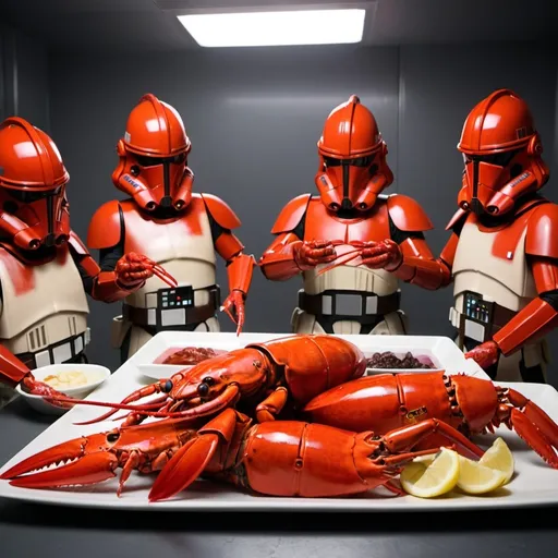 Prompt: Star wars themed clone wars with lobsters instead of humas

