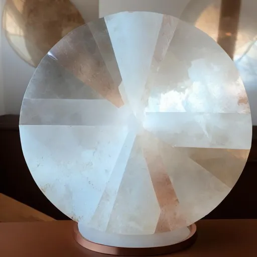 Prompt: Pale white ellipses subside into quartz crystal void reflecting warm copper light