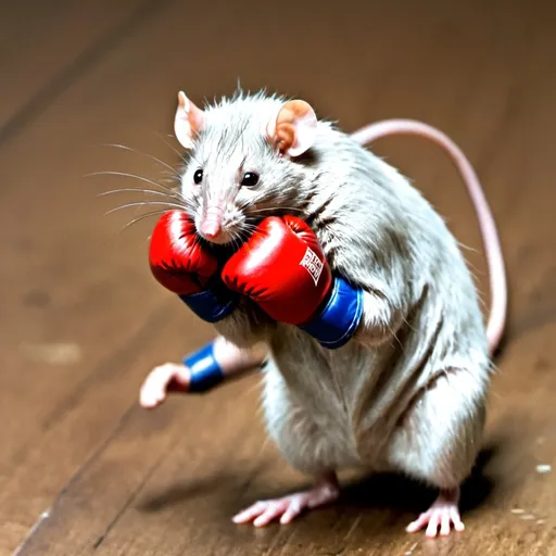 Prompt: Image of a rat with boxing gloves