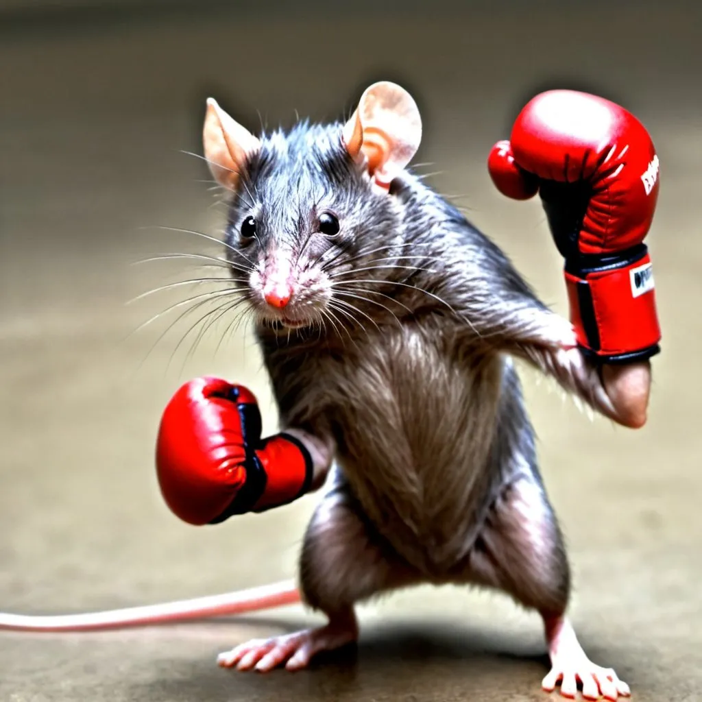 Prompt: Image of a rat with boxing gloves