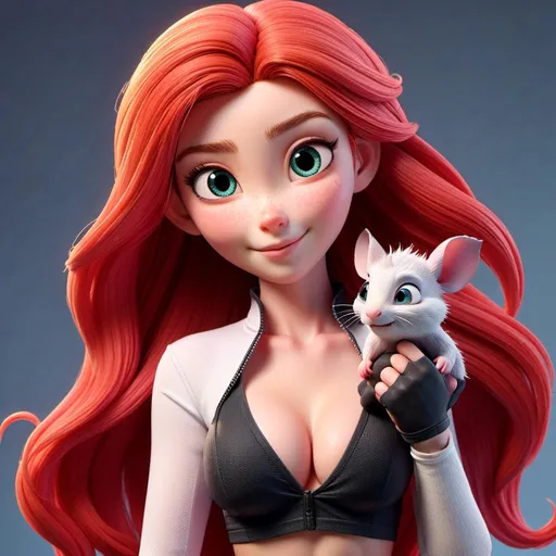 Prompt: <mymodel> red haired girl holding a rat with boxing gloves in her hand
