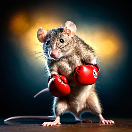 Prompt: Image of a rat with boxing gloves