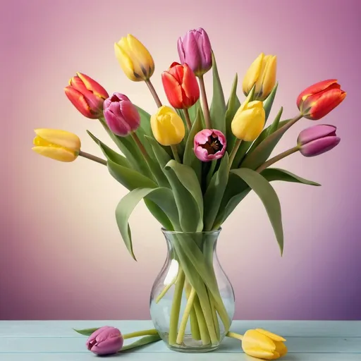 Prompt: a beautiful bouquet of tulips on a beautiful background
