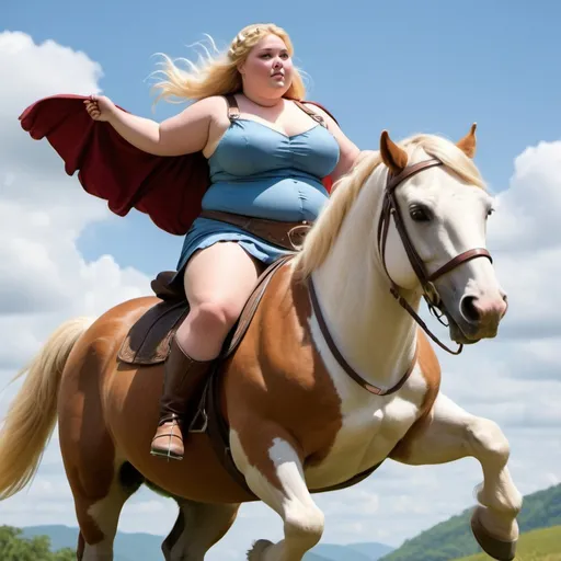 Prompt: very chubby, extremely fat and very morbidly obese young pretty mythical blonde valkyrie amazon riding on a horse, huge double chin, enormous big belly, fat cheeks, fat arms, fat neck, chubby all over, much fatter, at a gallop in mythical landscape, even much obesier, heavier