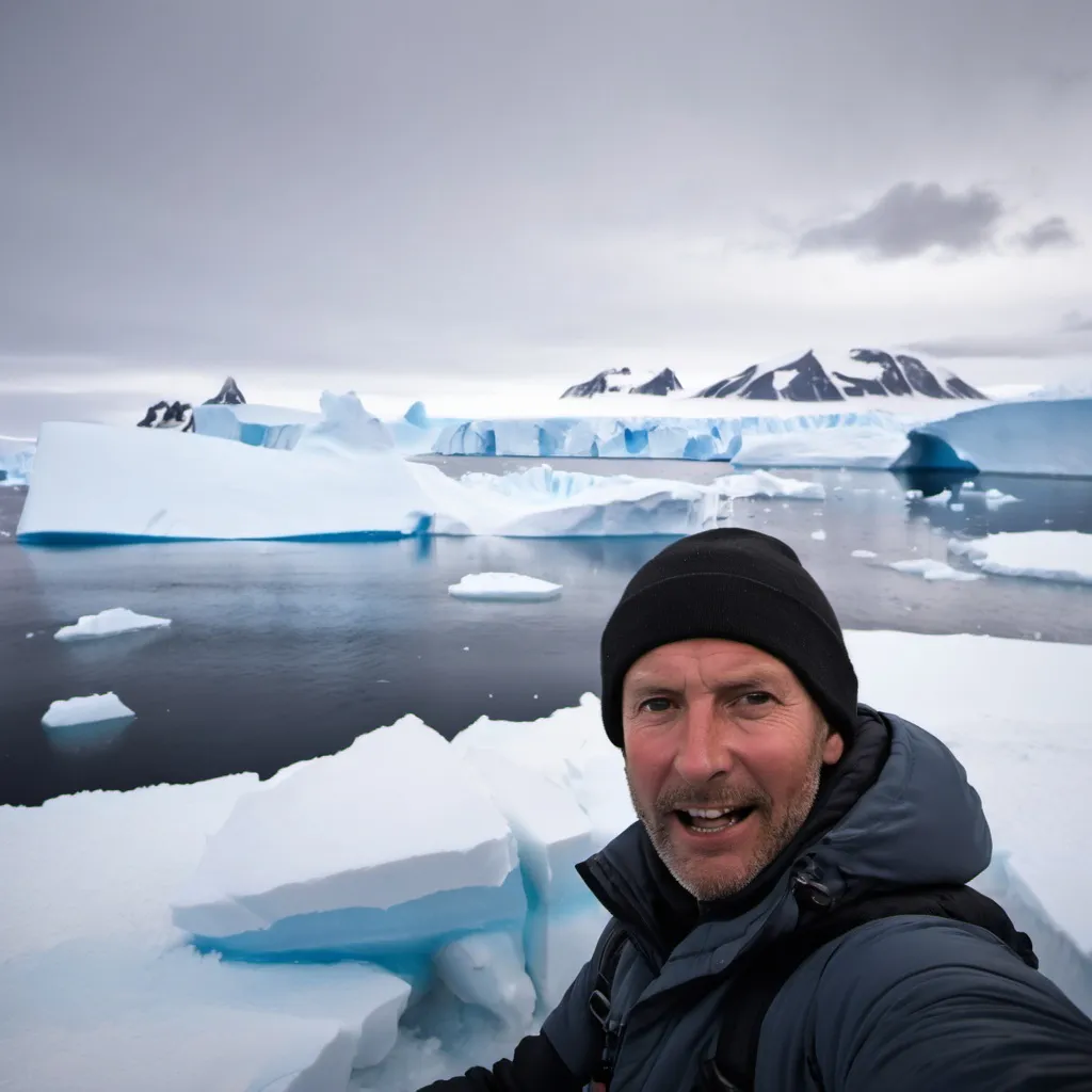 Prompt: Man taking selfie in antarctica
