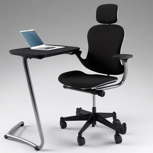 Prompt: Symmetrical design of a modern, ergonomic chair for ambidextrous students, adjustable writing surface, storage on both sides, high-res, detailed 3D rendering, modern, ergonomic, symmetrical design, ambidextrous, adjustable features, storage compartments, professional, high quality