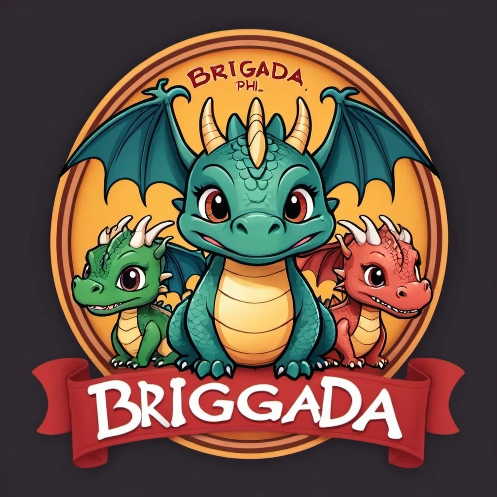 Prompt: a cute logo with dragons with a banner saying Brigada PH