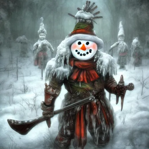 Prompt: creepy snowman warrior art