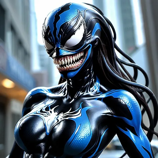 Prompt: Female blue venom symbiote