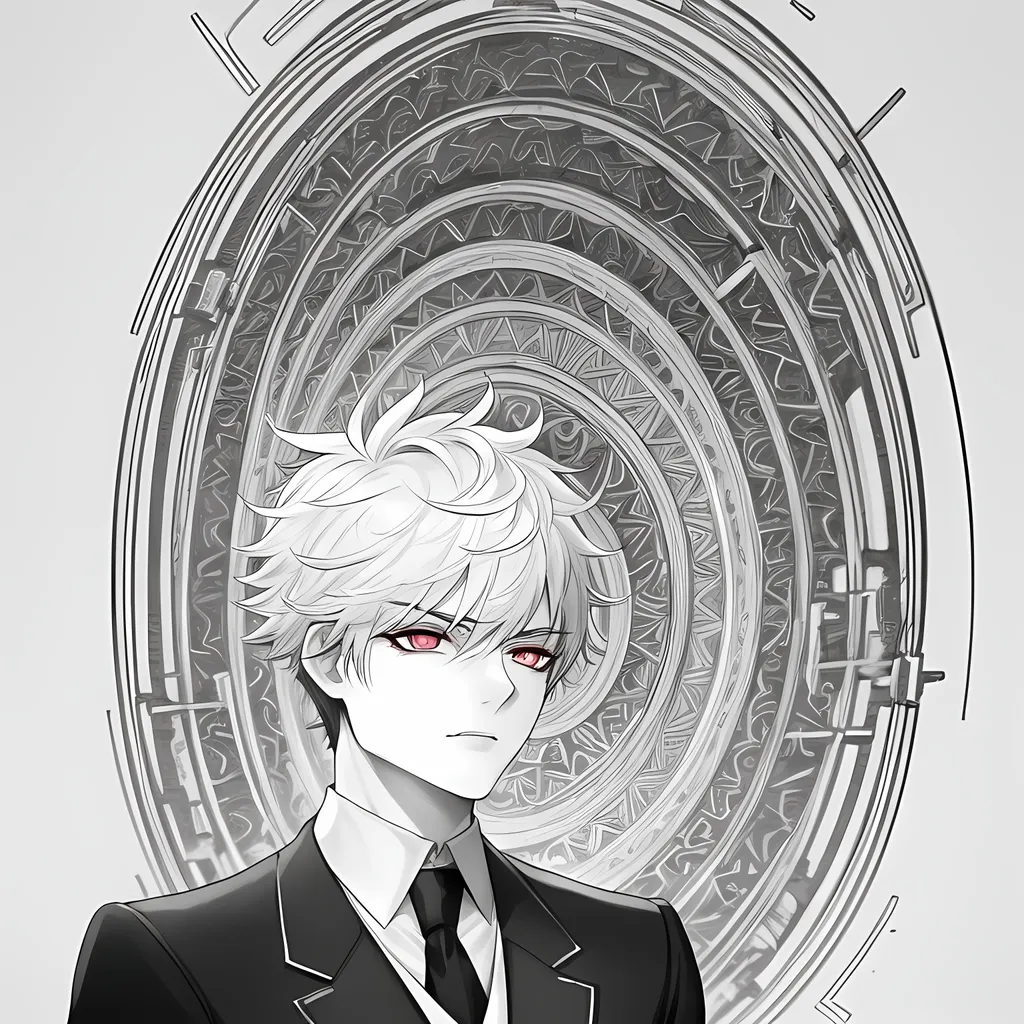 Prompt: Illustration of a boy with short white hair, red eyes, and a mean expression, wearing a black vest, colorful, soft glow, best quality, ultra-detailed, profile picture, detective vibe, best quality face, best quality skin, best quality eyes, best quality lips, hair on eyes, ultra-detailed hair, colorful, professional lighting, highres, intense gaze,sky background 