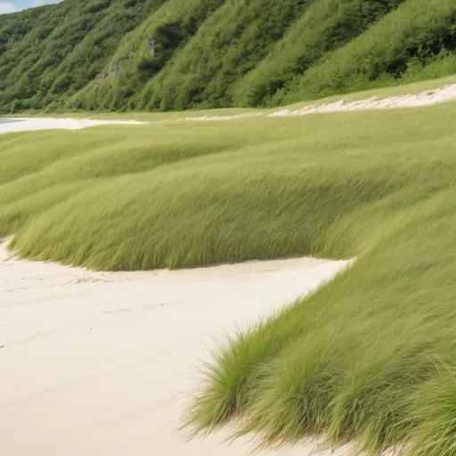 Prompt: Sandy Beach covered in grass