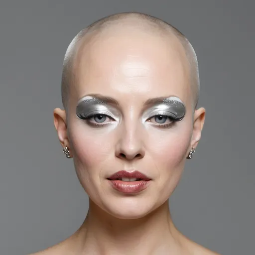 Prompt: bald woman, silver makeup