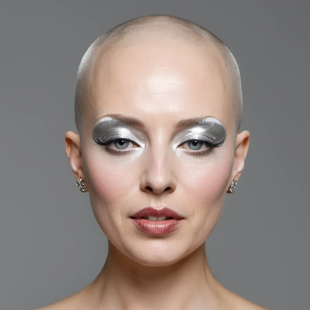 Prompt: bald woman, silver makeup