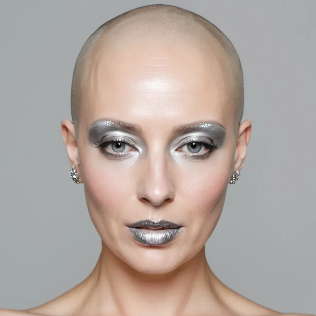 Prompt: bald woman, silver makeup