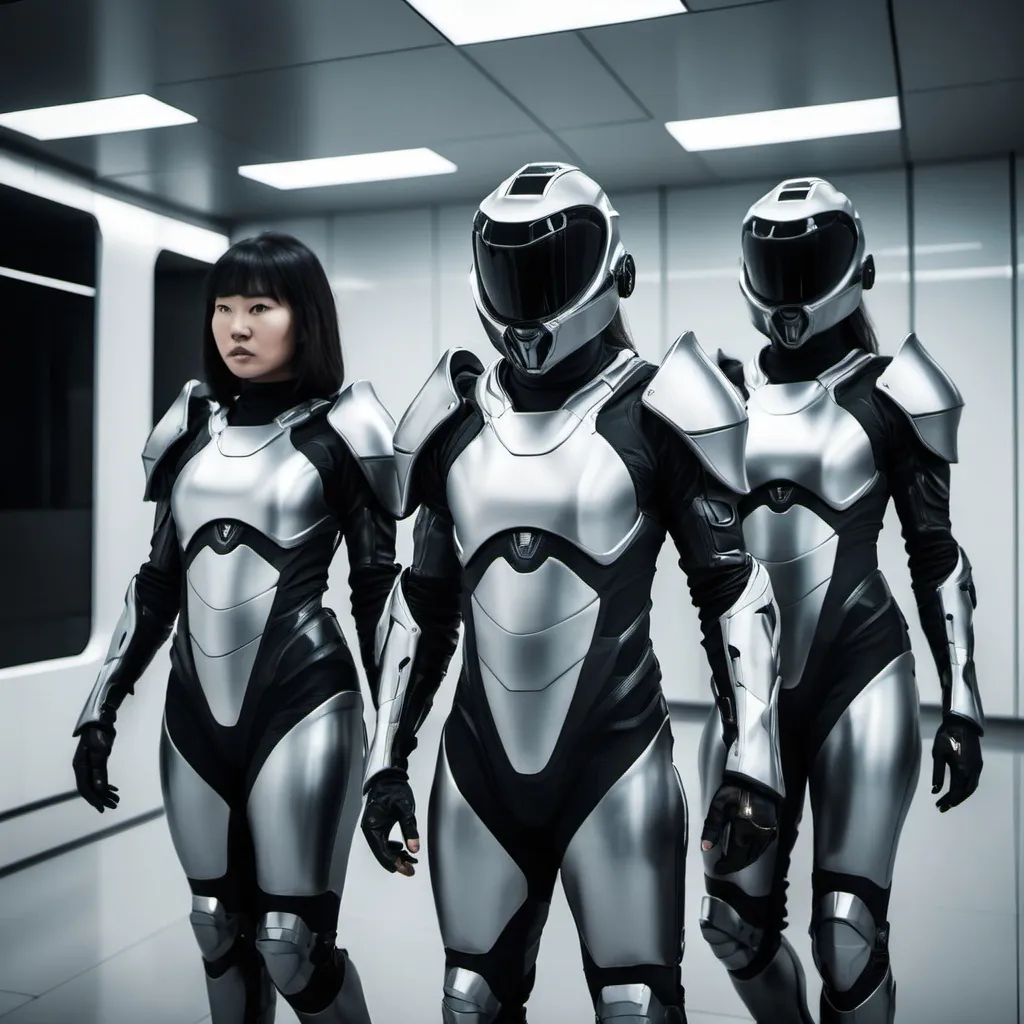 Prompt: three people in futuristic armor