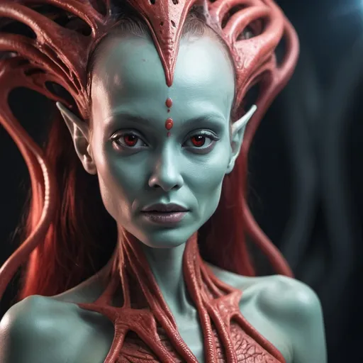 Prompt: beautiful alien woman, red skin