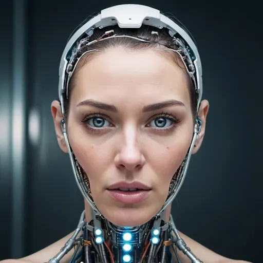 Prompt: beautiful woman painfully being turned into a cyborg by machines