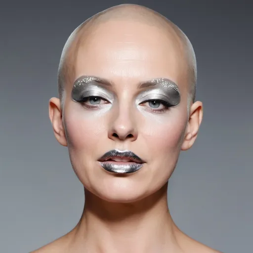 Prompt: bald woman, silver makeup