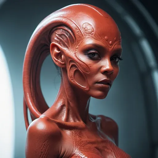 Prompt: beautiful alien woman, red skin