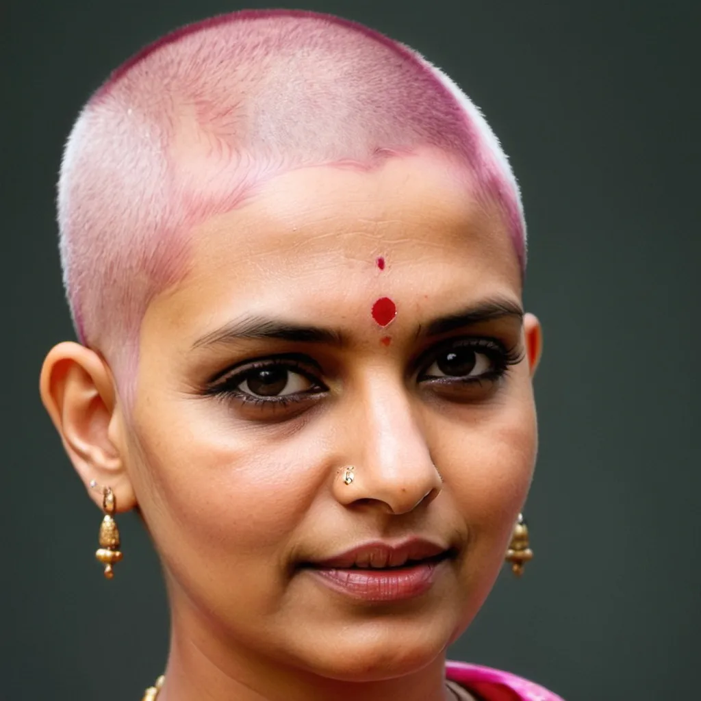 Prompt: indian woman, pink buzz cut