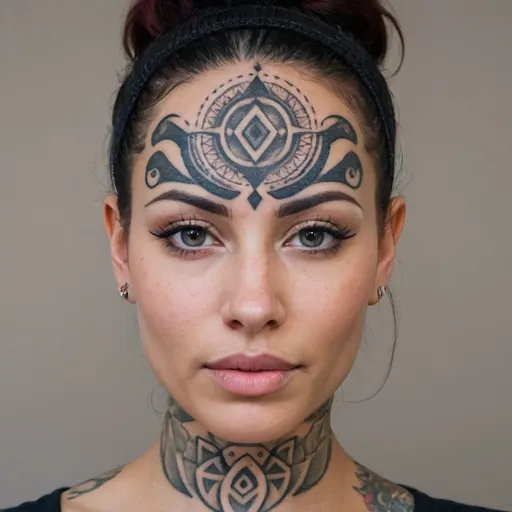 Prompt: beautiful woman with symmetrical facial tattoos