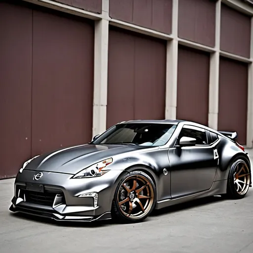 Prompt: nissan 370z tunned in grey color
