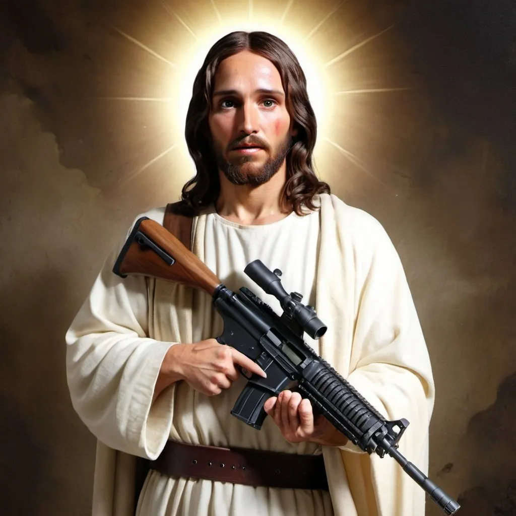 Jesus Christ with a Assault Rifle