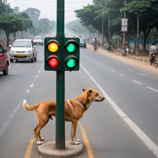 Prompt: I need an traffic light and a crossing that detects the presence of stray dogs and animals to turn green for them