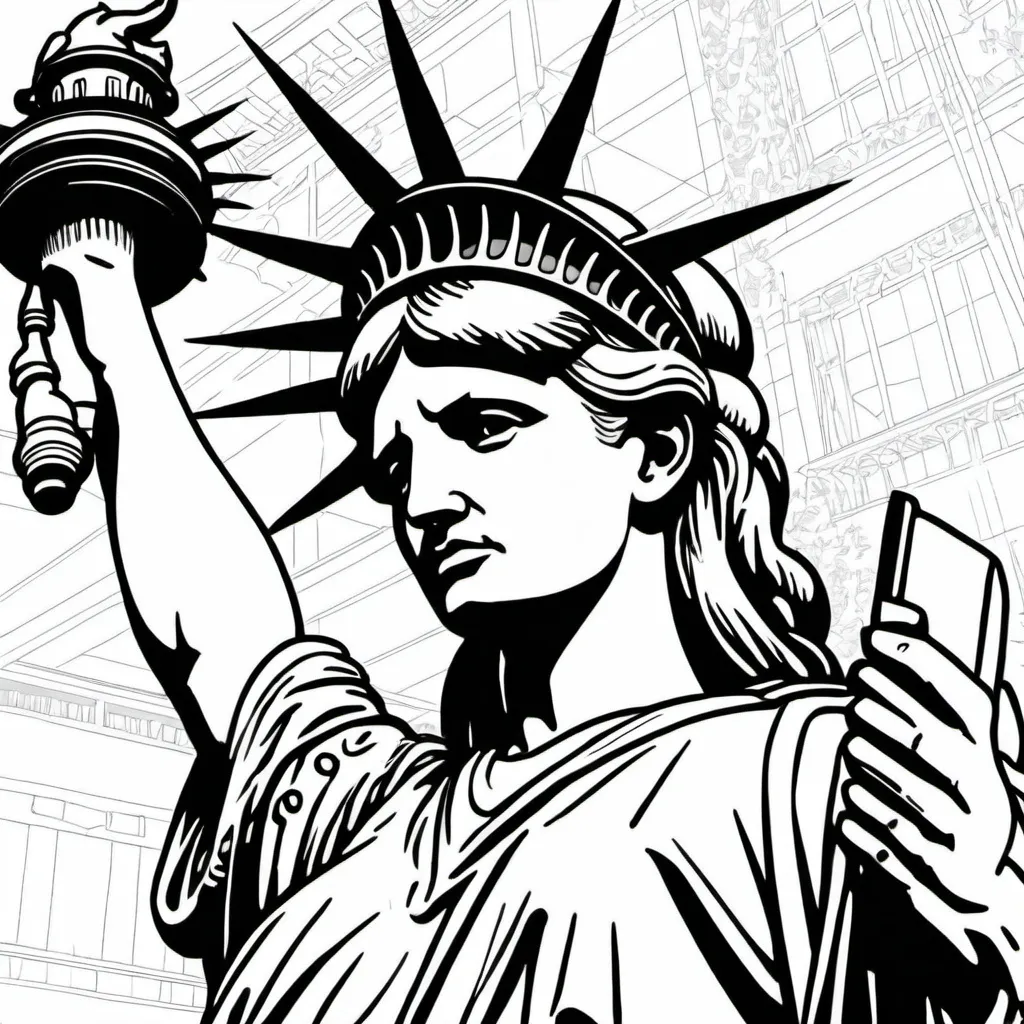 Prompt: the statute of liberty  for an adult coloring book
