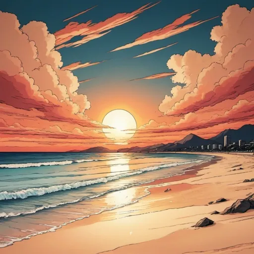 Prompt: manga style sunset on the beach