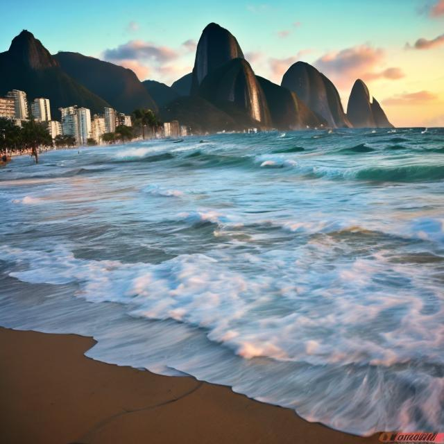 Prompt: garota de Ipanema, negra, cabelos cacheados grandes, olhos castanhos claros, peitos grandes, bunda grande, usando biquíni, 4k, full Hd, fundo embaçado, super realista, clima tropical praiano, fim de tarde