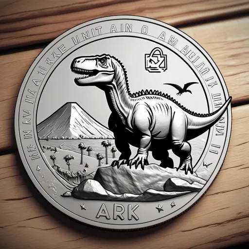 Prompt: make a ark coin with a dino on it

