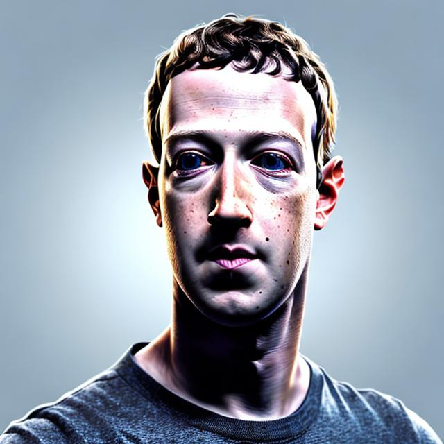 Prompt: Realistic digital portrait of Mark Zuckerberg, professional attire, focused expression, realistic rendering, high quality, realistic digital painting, detailed facial features, serious demeanor, modern technology, neutral background