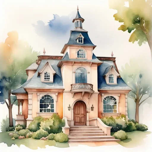 Prompt: Charming Storybook Library building in watercolor