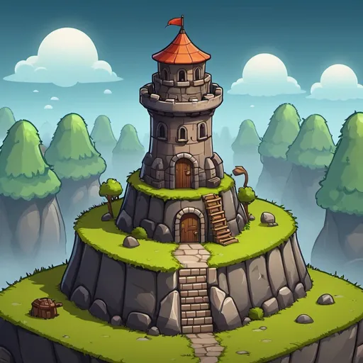 Prompt: Low graphics 2D tower from tower defense game