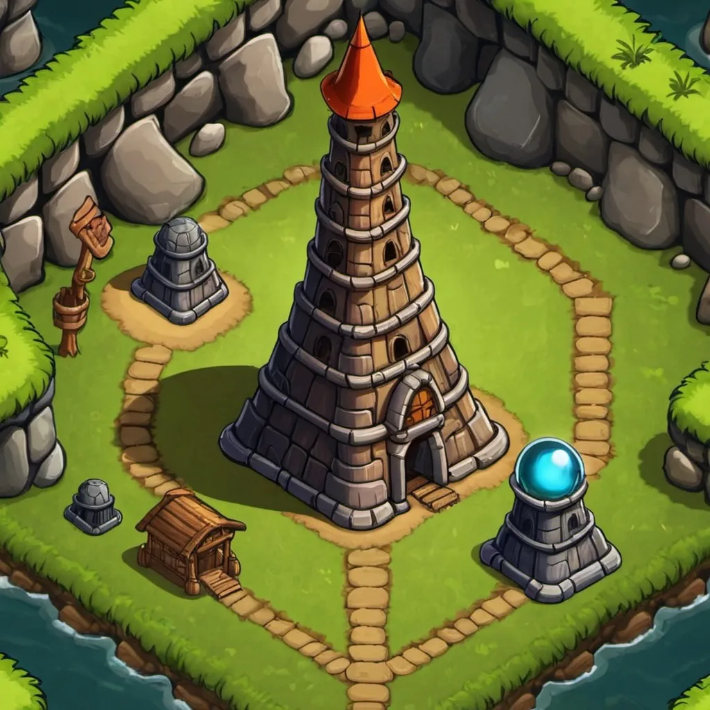 Prompt: 2D tower in tower defense game 
